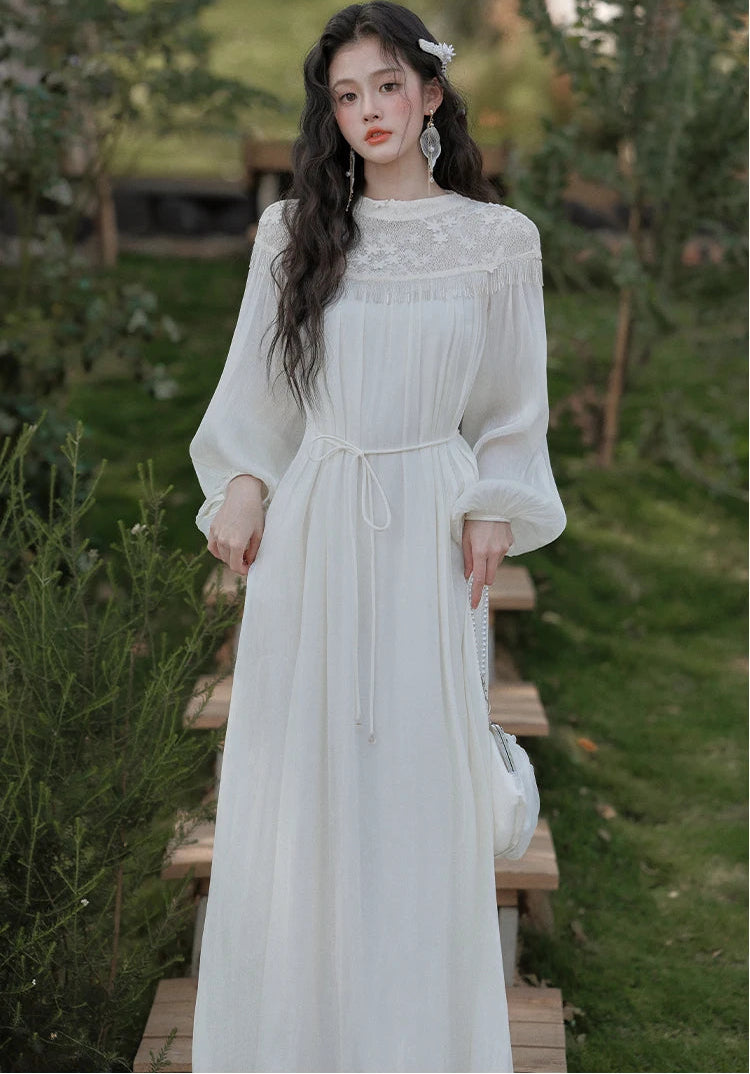 Ethereal Bohemian Fairy Dress white boho vintage dress