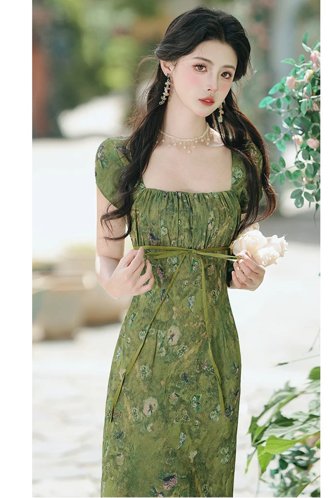 Floral Green Witch Dress green floral Cottagecore Dress vintage floral Floral Green Witch Dress green floral Cottagecore Dress vintage floral