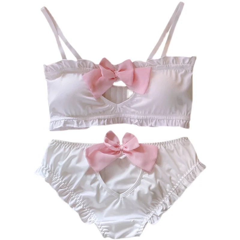 2-Piece Heart Coquette Lingerie Set with Pink Bow