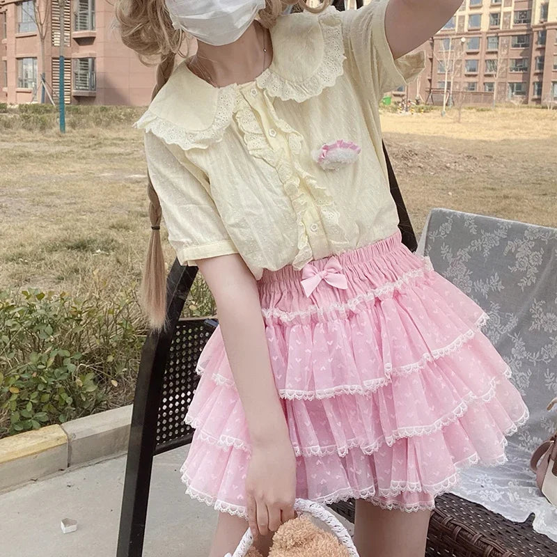 Pink Kawaii Hearts Ruffle Lolita Shorts