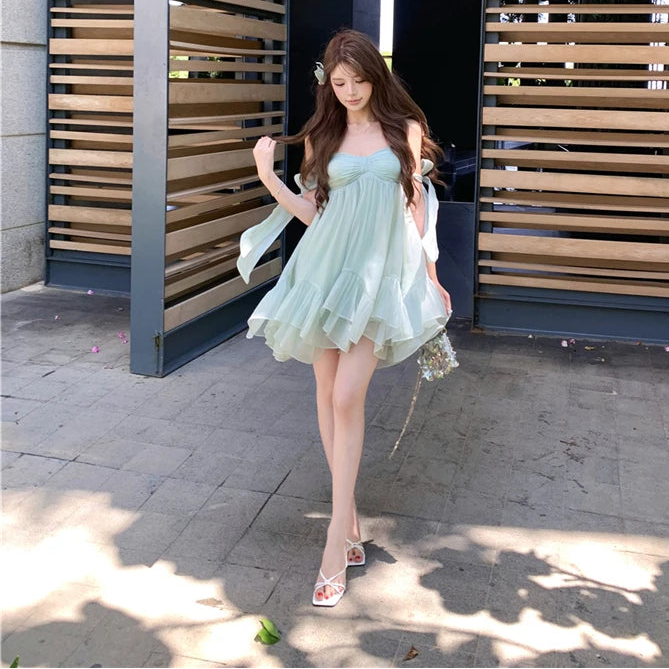 Mermaid Blue Coquette Babydoll Dress Fairycore Aesthetic