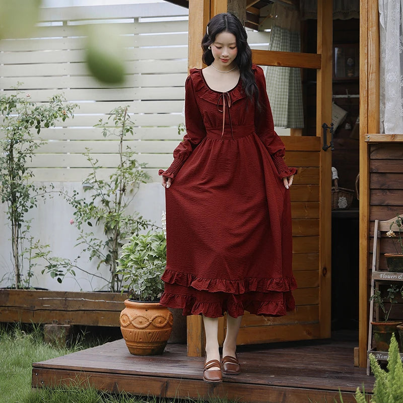 chinese dress ladies Long sleeves Floral Cottagecore Dress with pockets 279501 Xiaolizi chinese dress ladies Long sleeves Floral Cottagecore Dress with pockets 279501 Xiaolizi