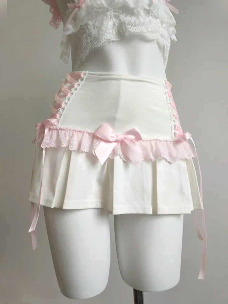 Wonderpetal Pink Ribbon Coquette mini skirt