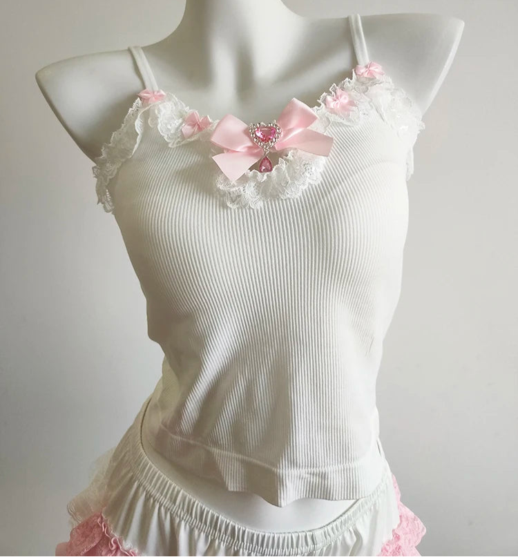 Pink Crystal Coquette Top with Padded Bust