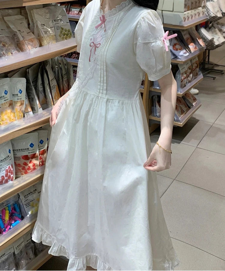 Bianca Flower Embroidered Dollcore Dress