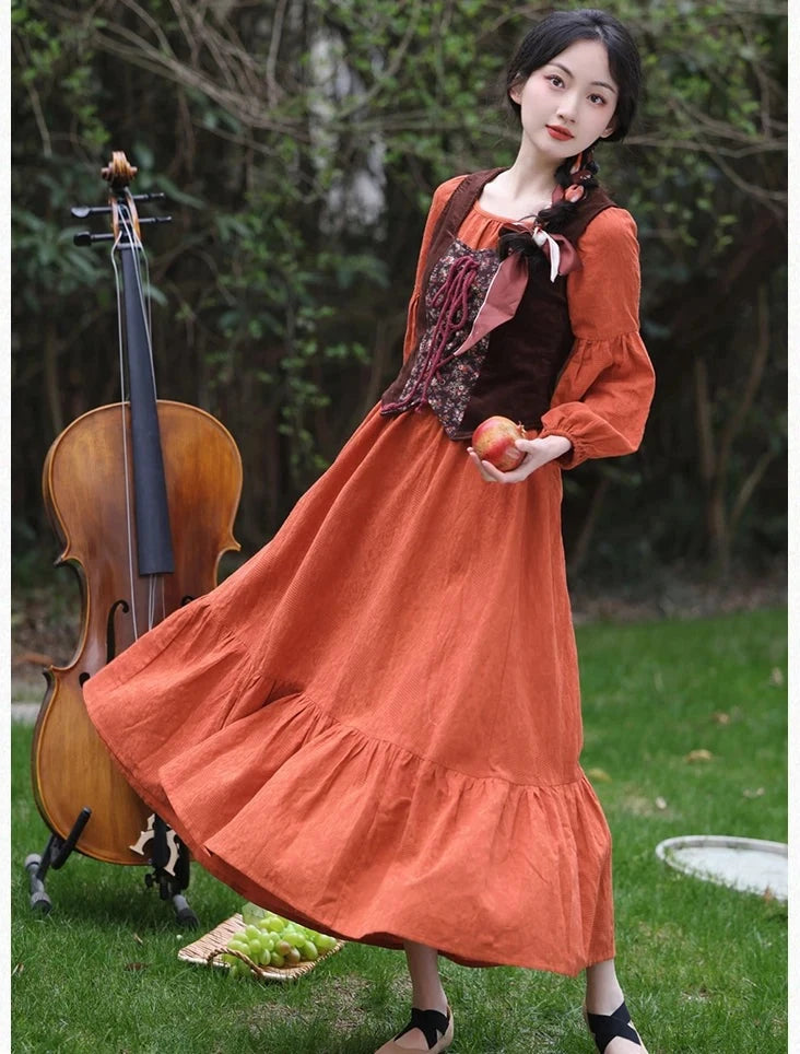 Your Muse 2-Piece Cotton Cottagecore Dress+Vest