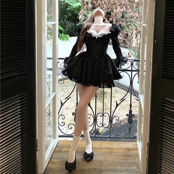 black fairy dress short Evening Dresses cocktail party banquet dress vestido de banquete de cctel Dress dress female black short Strapless fairy small dress fluffy skirt