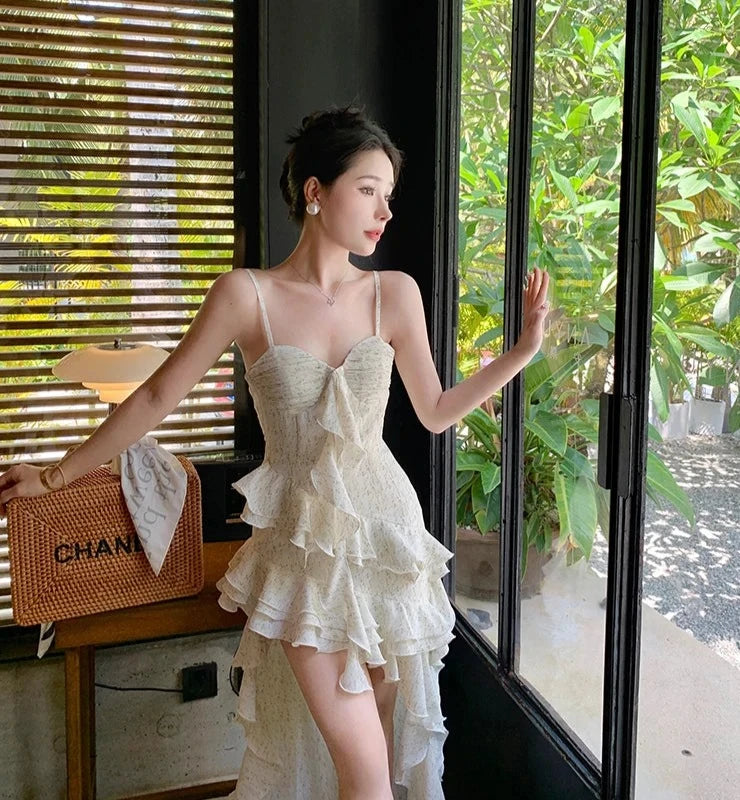★Cest Moidew★ Cest_Forest fairy ruffled dress Fairy Song Long Ruffle High-Low Chiffon Mini Dress Fairy Dresses