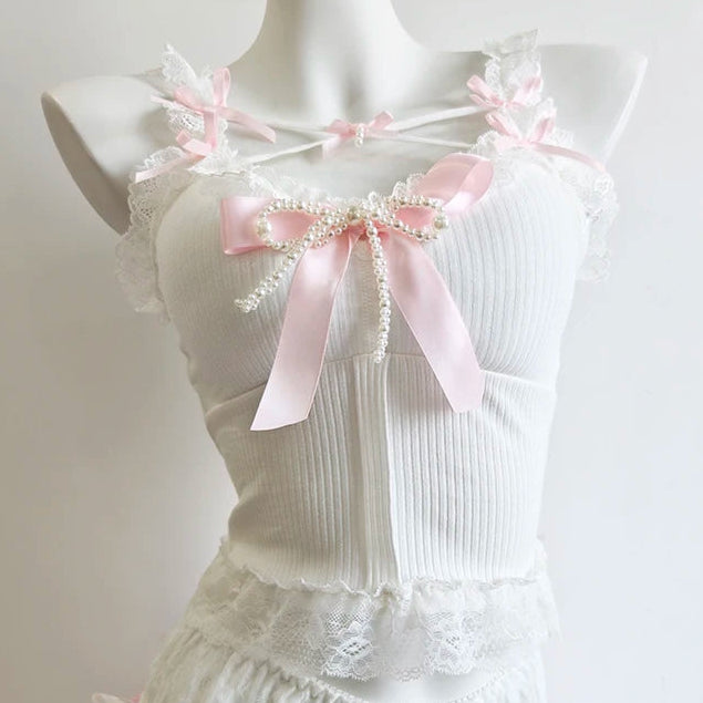 Pearl Ribbon Coquette Top