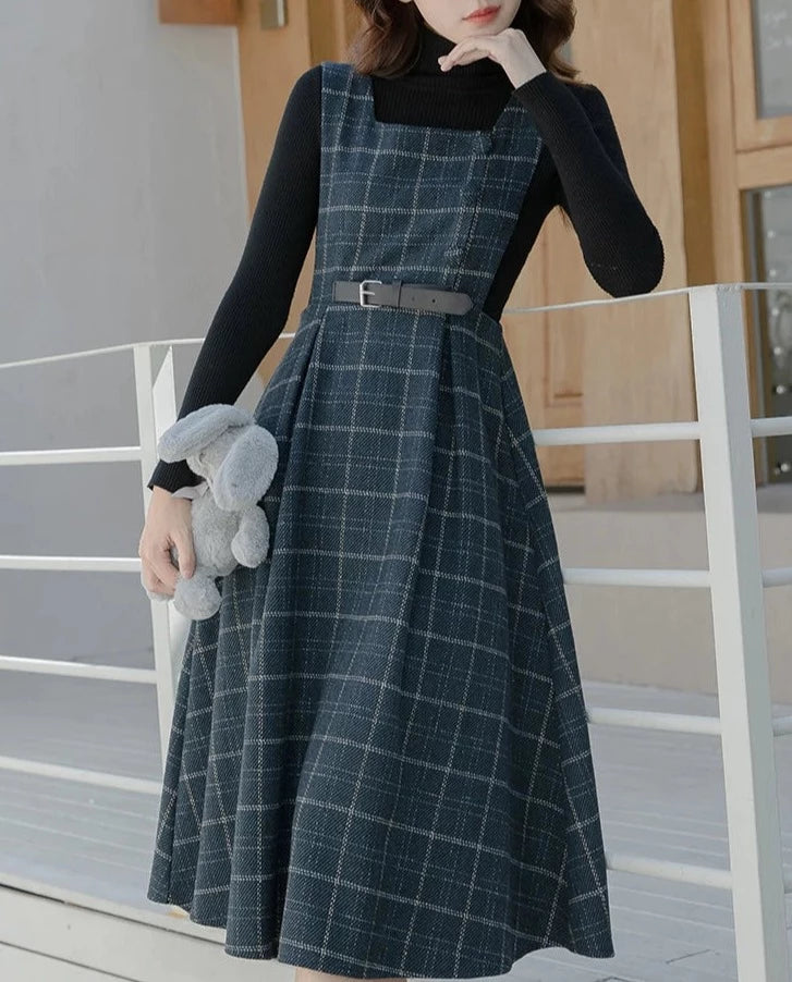 Book-Smart Plaid Wool Pinafore Dark Academia Dress