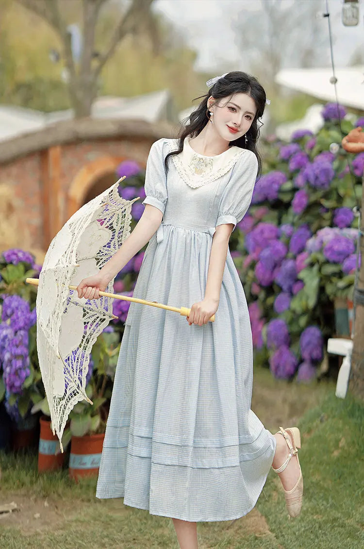 cottagecore dress yesstyle Yolandus - Puff Sleeve Square Neck Floral Print Ruched Midi A-Line Dress