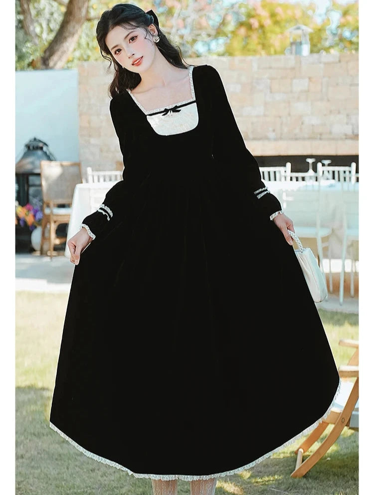 Yavia Dark Romantic Goth Princess Black Velvet Dress