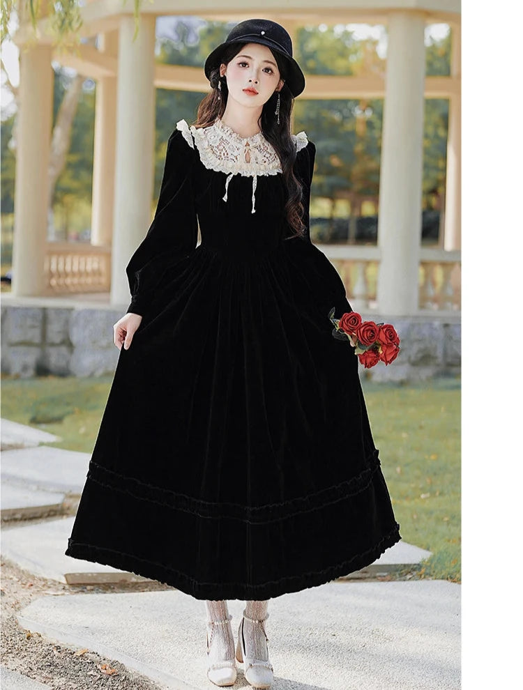 Koko Darkray Black Velvet Victorian-Style Dark Romantic Dress