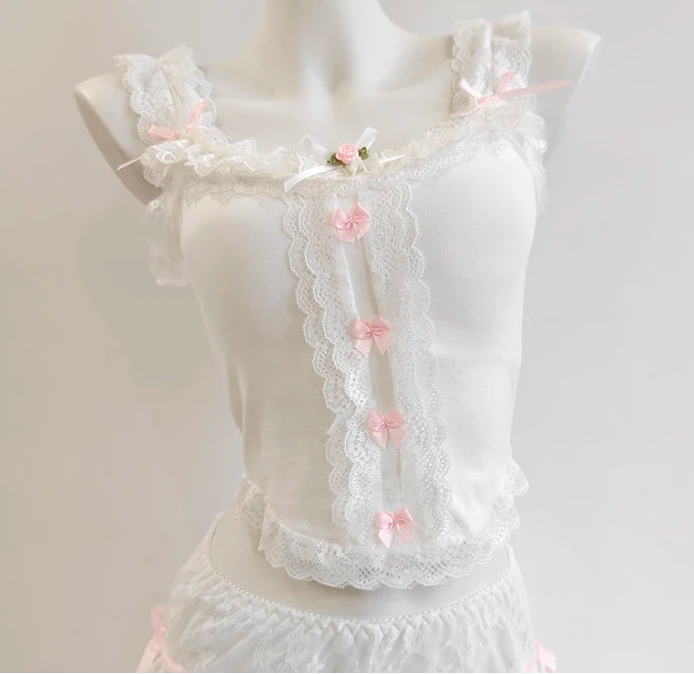 White Coquette Bow Crop Top