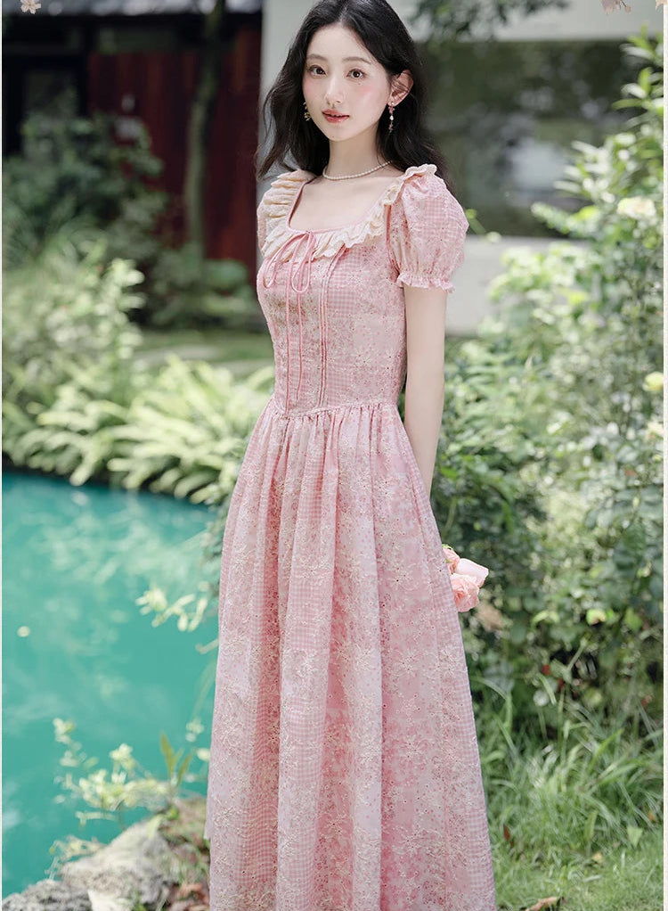 Pink Vintage Fairycore Dress pink cottagecore dress pink fairycore dress