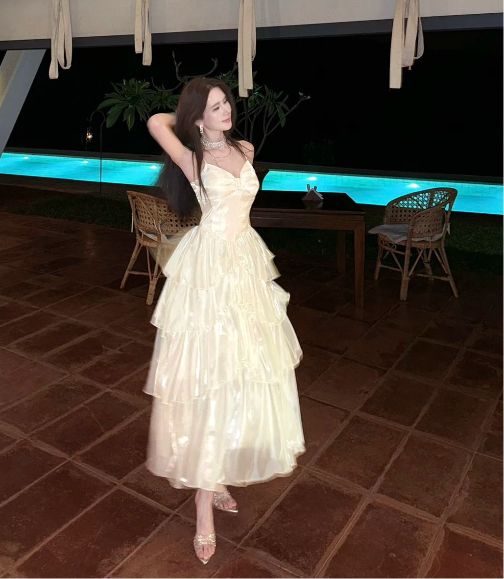 90's-Vintage Coquette Satin barbie Princess Dress white satin coquette