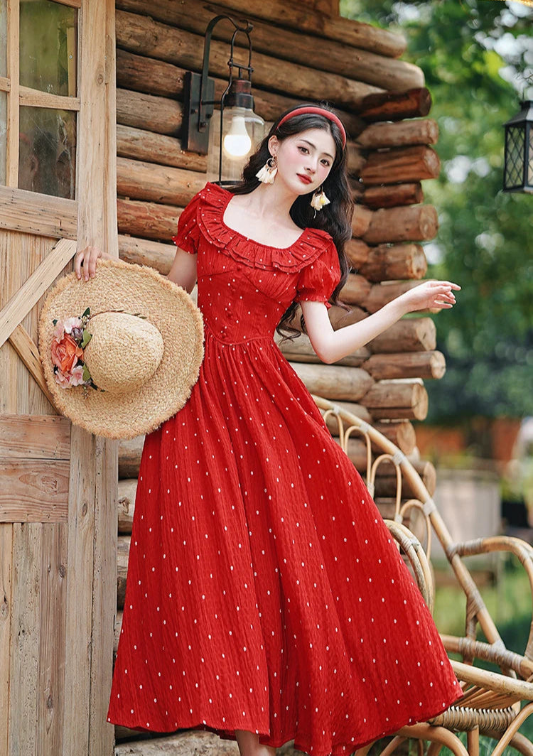 Red Cottagecore Style Dress Cottage Princess Dress Cottagecore Dress