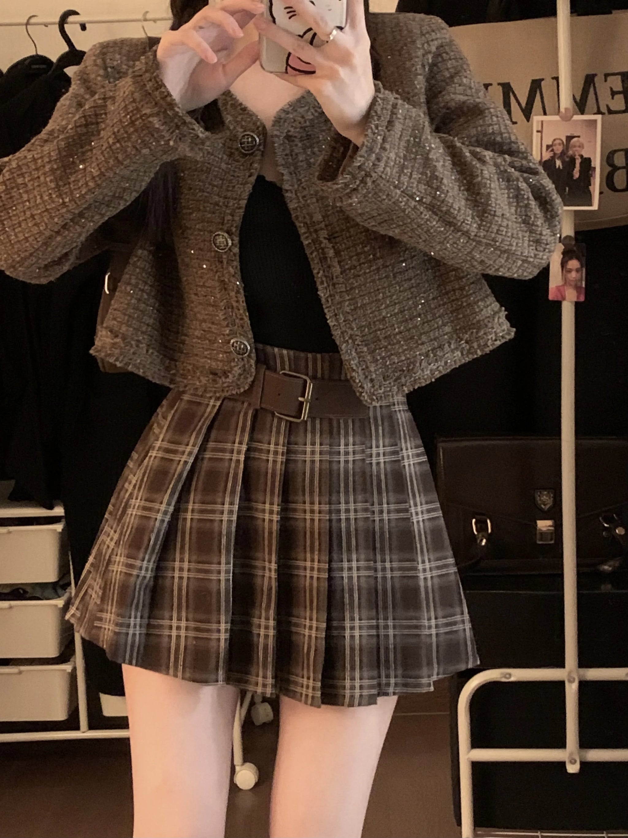 Victoria Dark Academia Plaid Pleated Mini Skirt