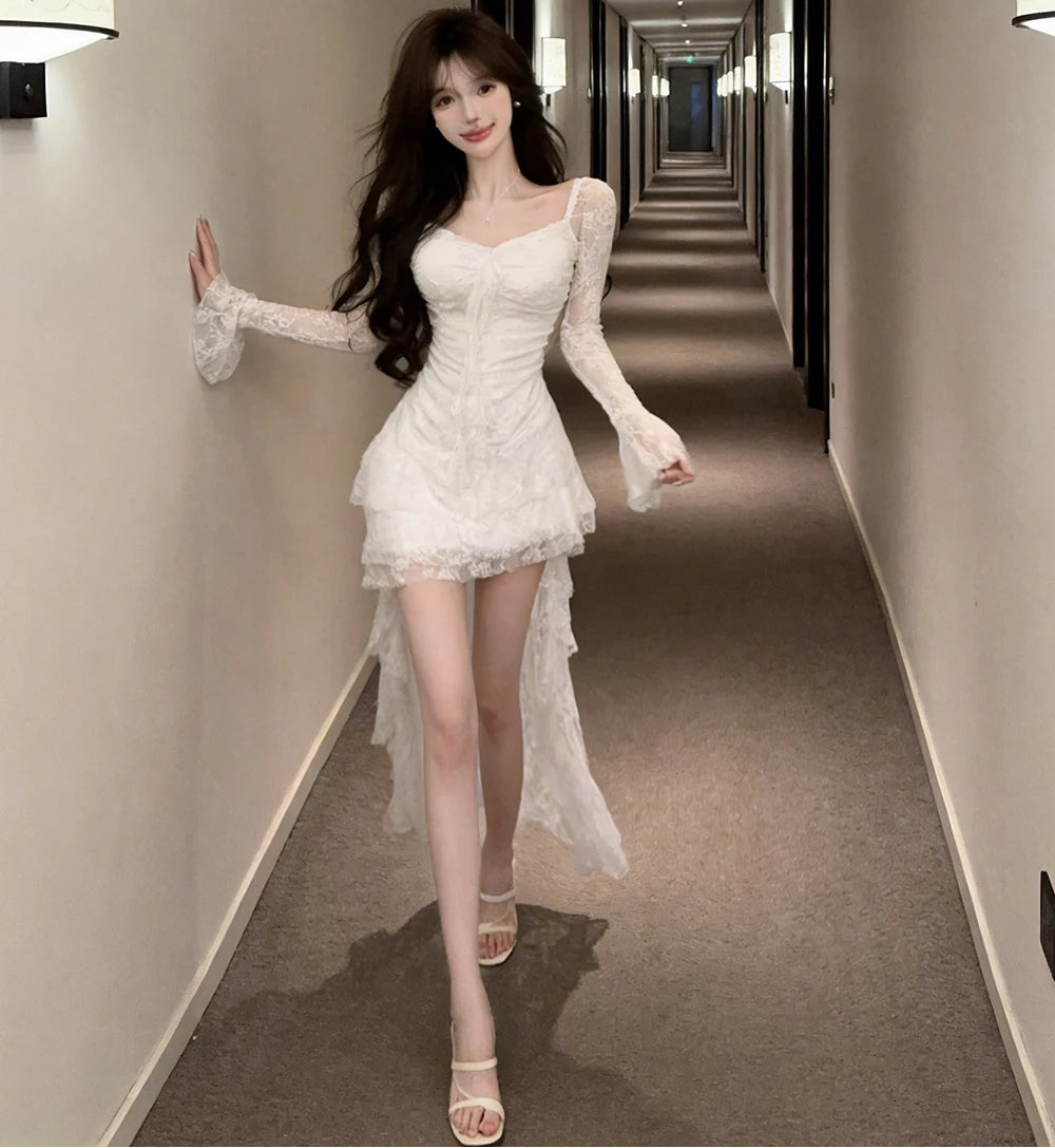 Angel's Ball White Lace High-Low Coquette Princess Dress
