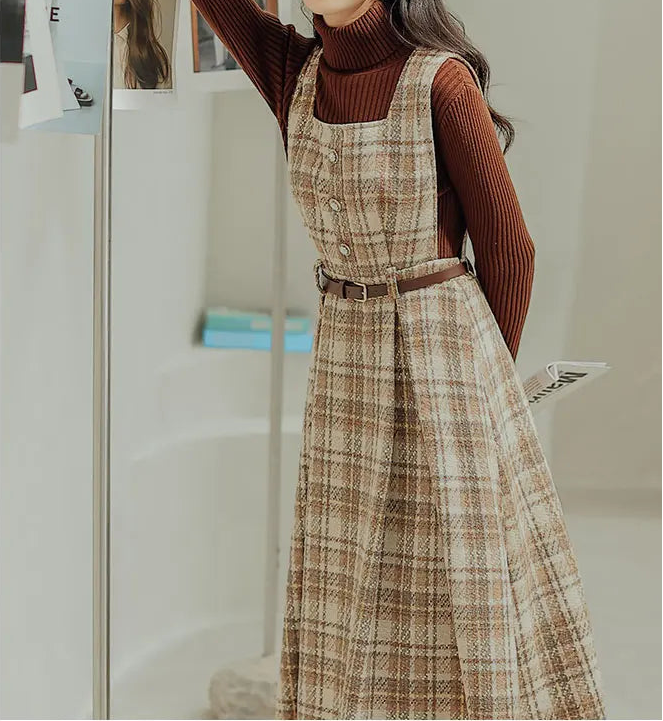 Hazel Berry Dark Academia Wool Pinafore Dress