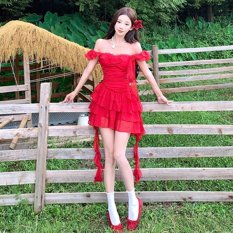 Garden Angel Red Coquette Dress