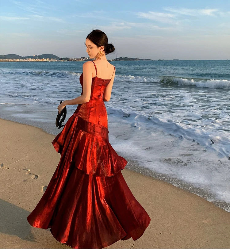 Cherry Flame Red Satin Dress