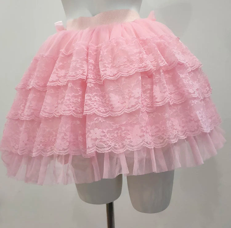 PinkBubble Princess Coquette Style Lace Bow Mini Skirt