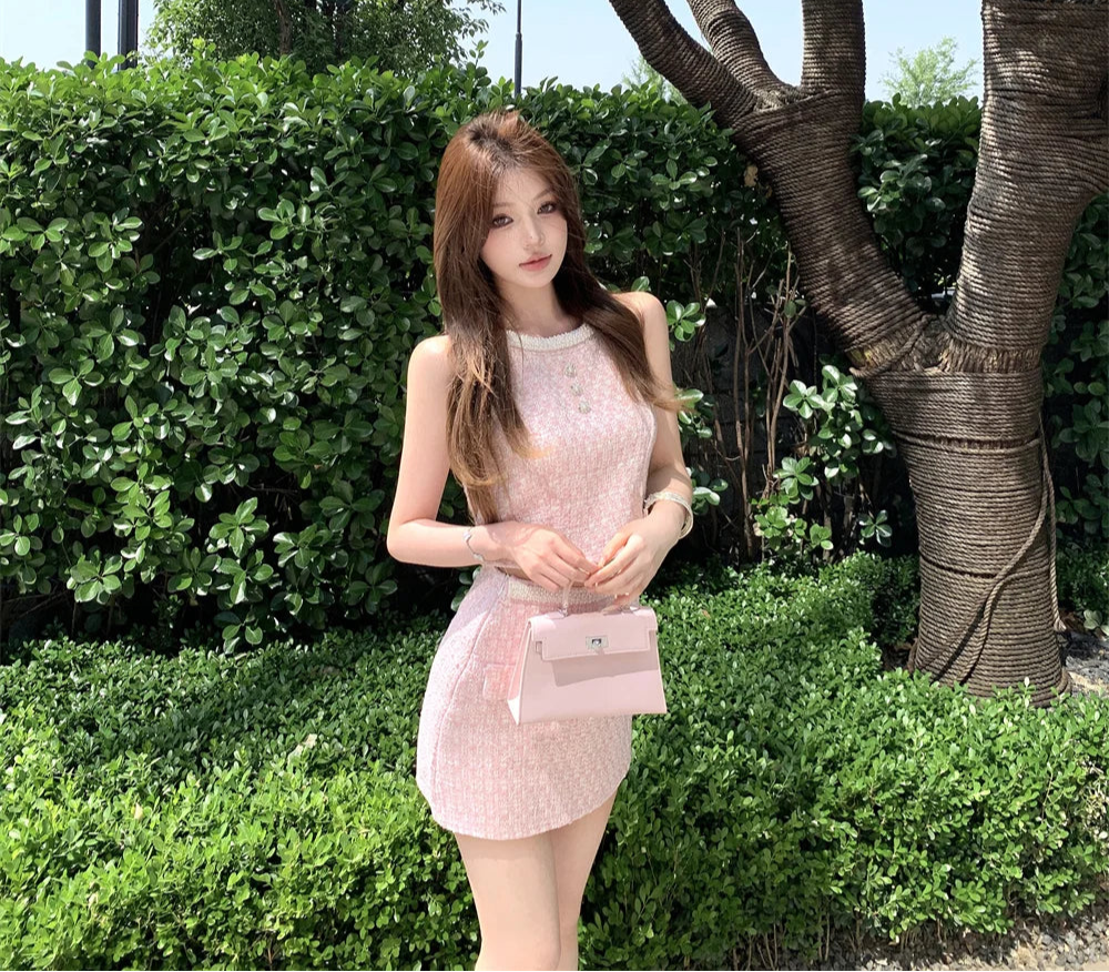 Pastel Pink Coquette 2-Piece Tweed Set