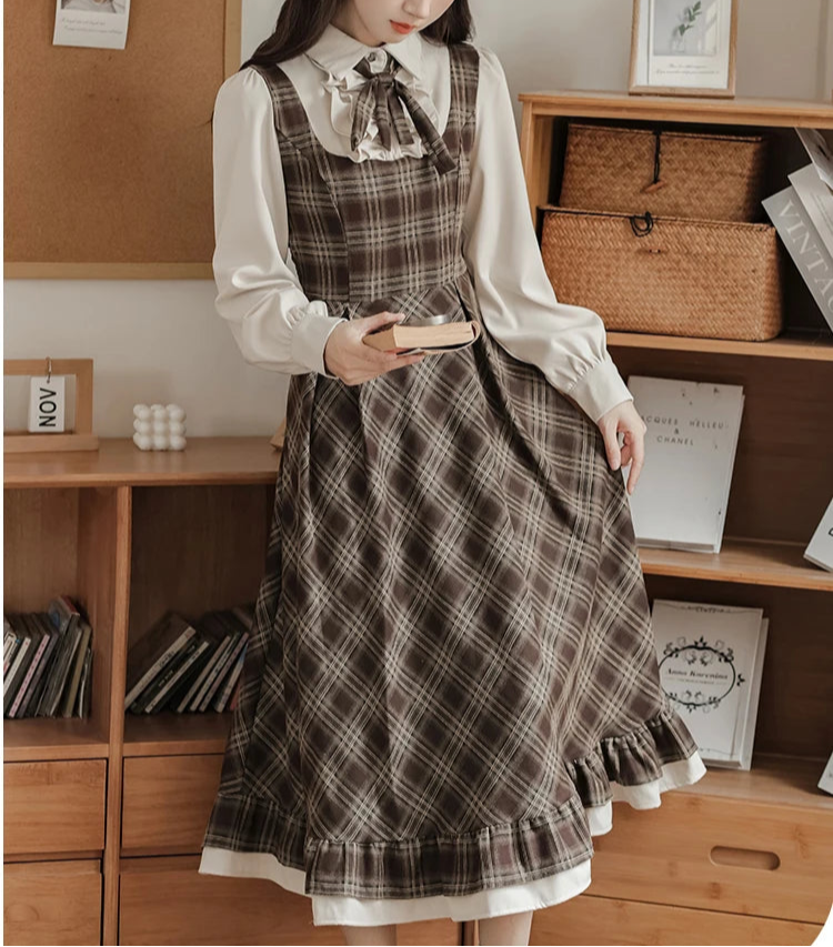 Thallia Dark Academia Plaid Dress