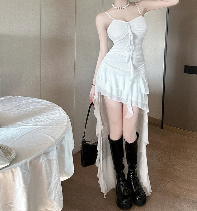 Misty Swan High-Low Coquette Dress