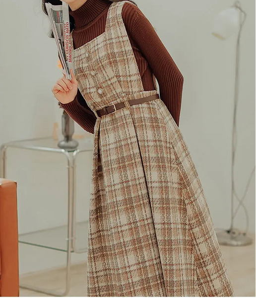 Hazel Berry Dark Academia Wool Pinafore Dress