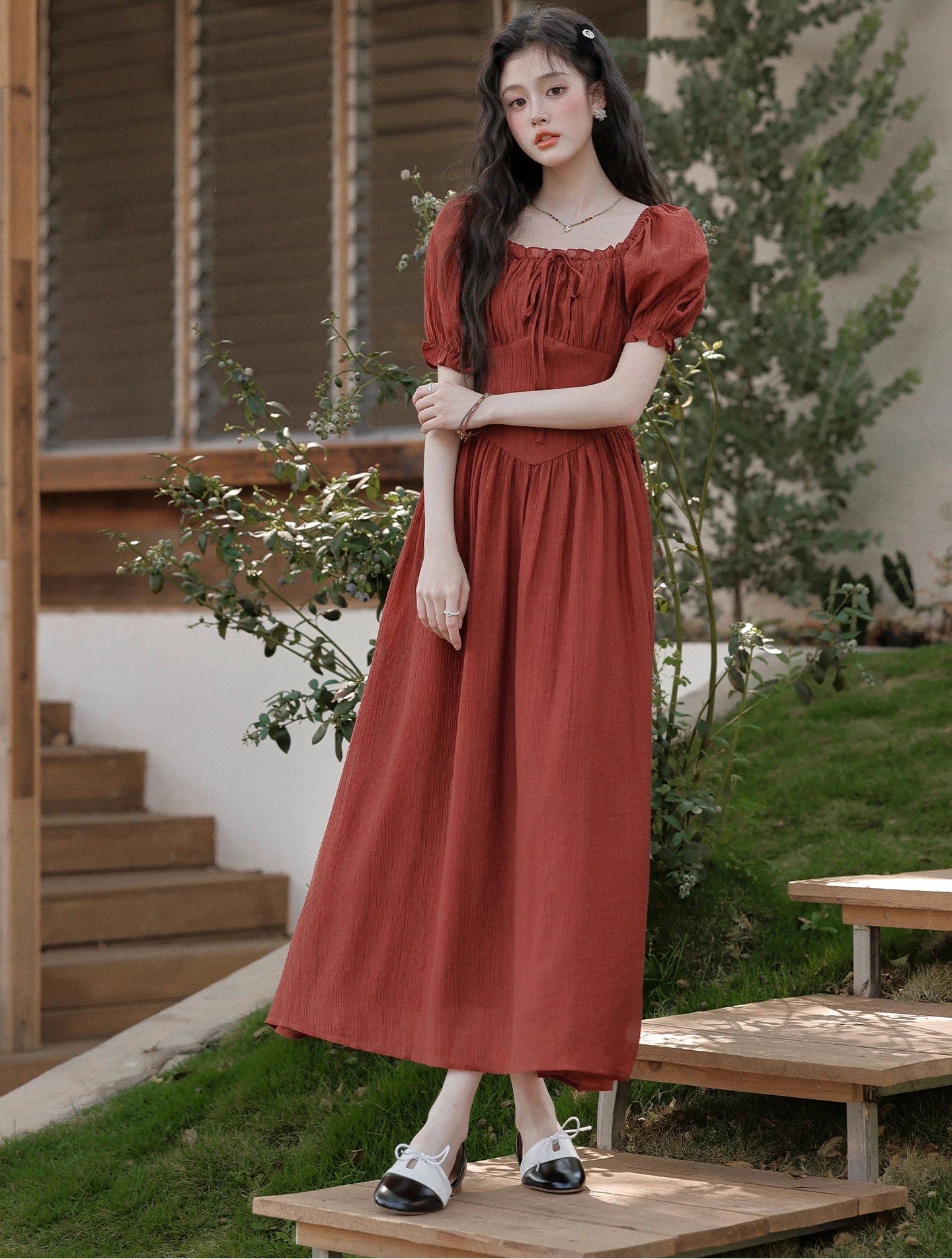 Dark Cottagecore Dress dark red cottagecore dress rustic dress