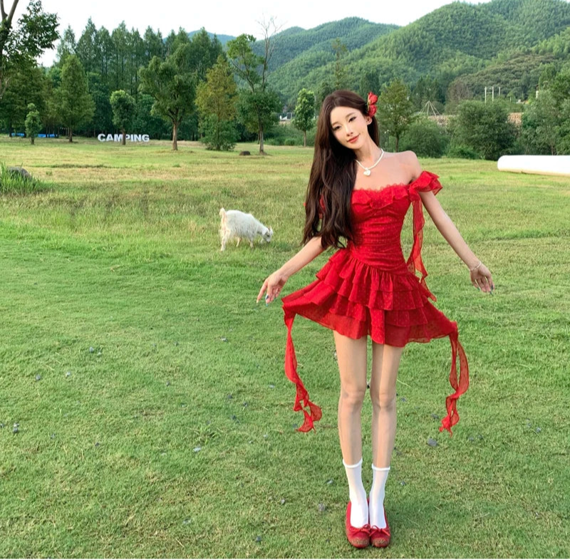 Garden Angel Red Coquette Dress