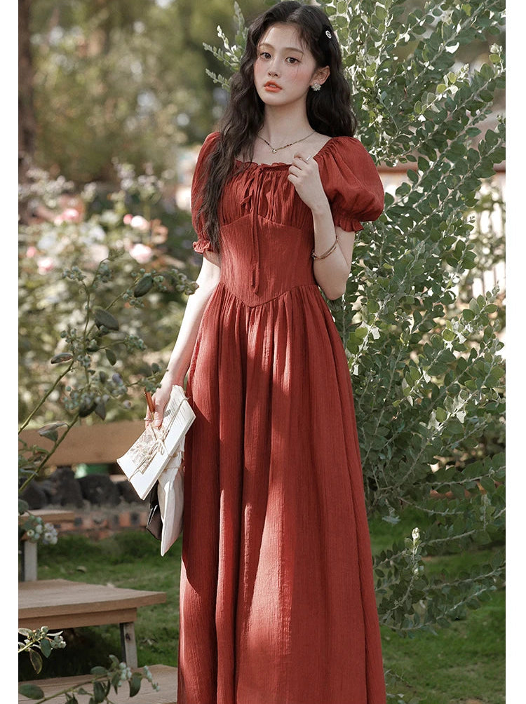 Dark Cottagecore Dress dark red cottagecore dress rustic dress