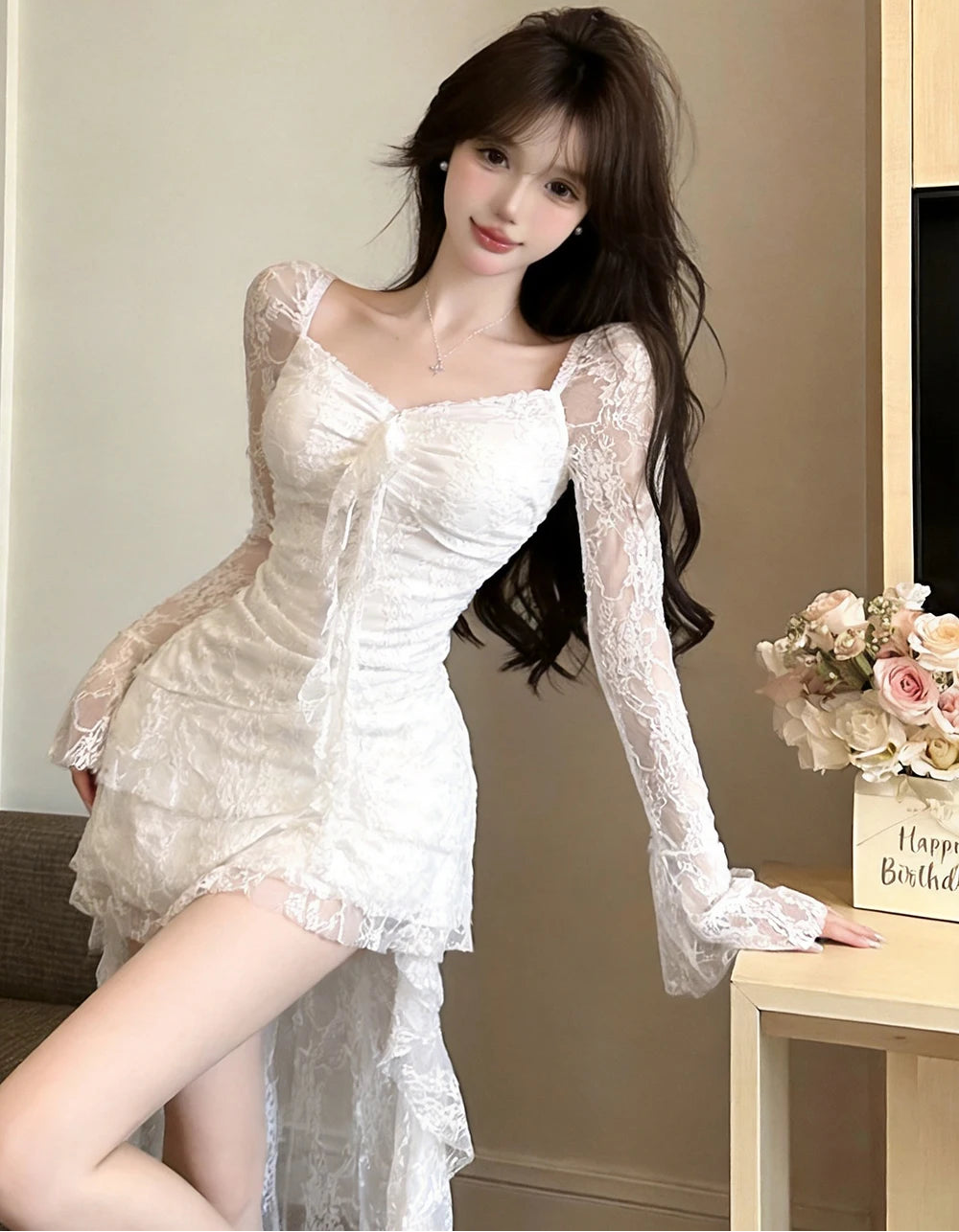 Angel's Ball White Lace High-Low Coquette Princess Dress
