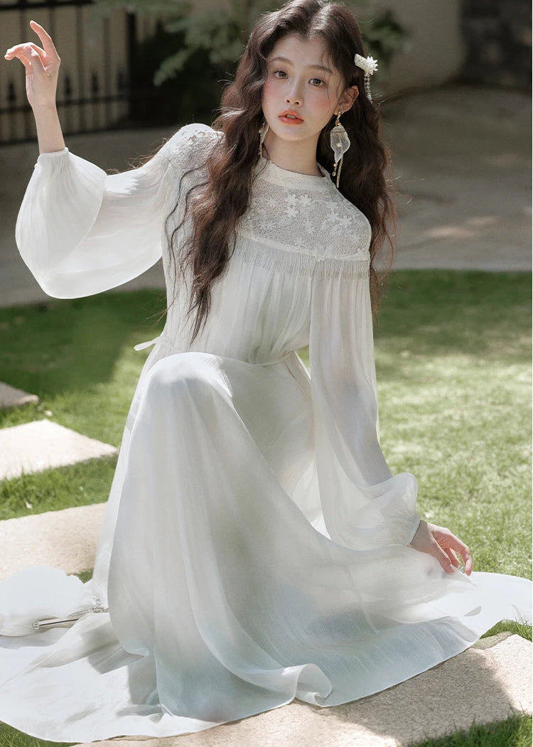 Ethereal Bohemian Fairy Dress white boho vintage dress