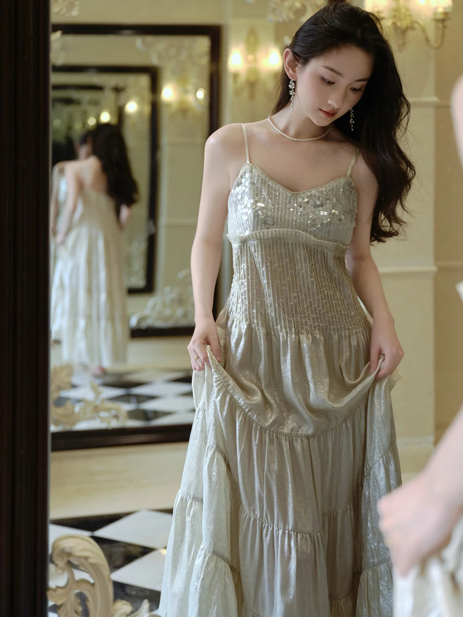 Frosty Moon Sequin Embellished Royalcore Goddess Dress