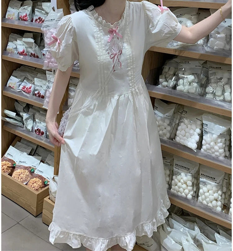 Bianca Flower Embroidered Dollcore Dress