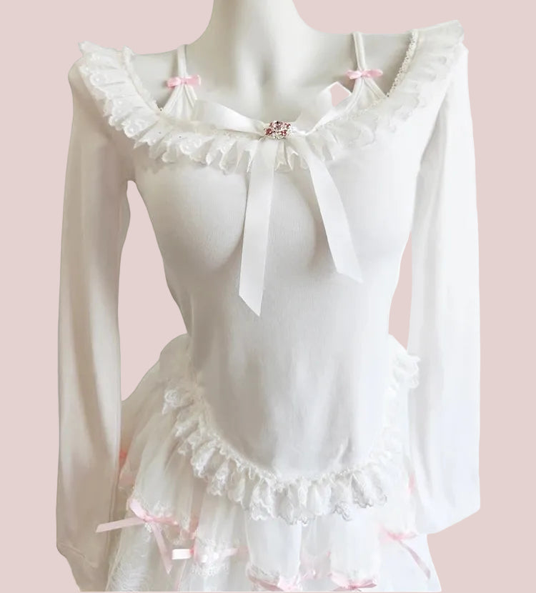 Coquette Balletcore Long Sleeve Top ~ Hachi-Inspired Japanese Aesthetic