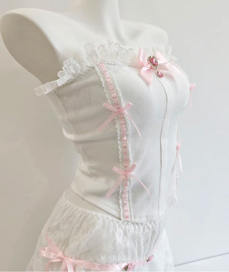 Coquette Tube Top with Pink Crystal Charm