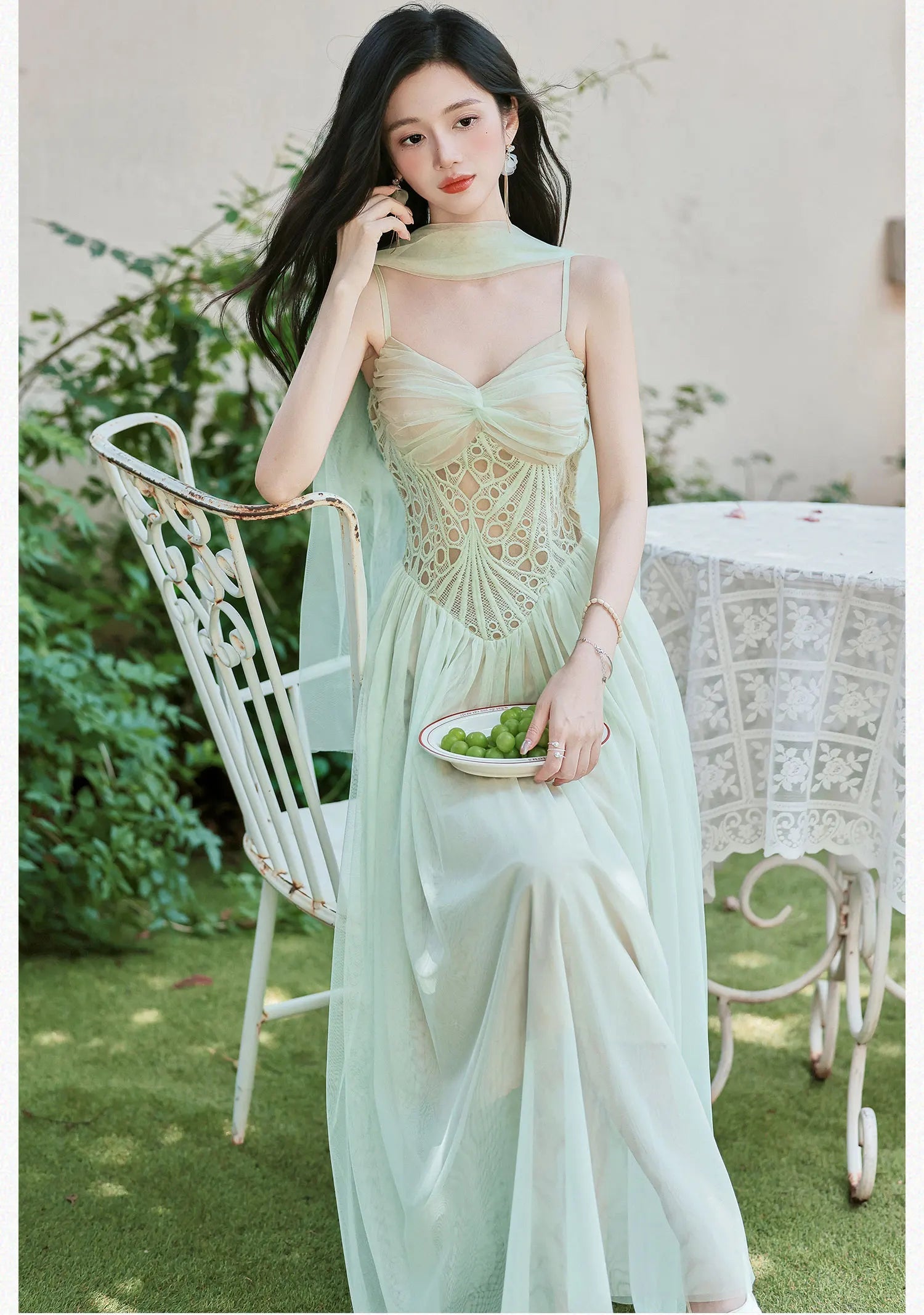Mint-Green Fairy Princess Dress with Scarf balletcore mint dress Mint-Green Fairy Princess Dress with Scarf balletcore mint dress