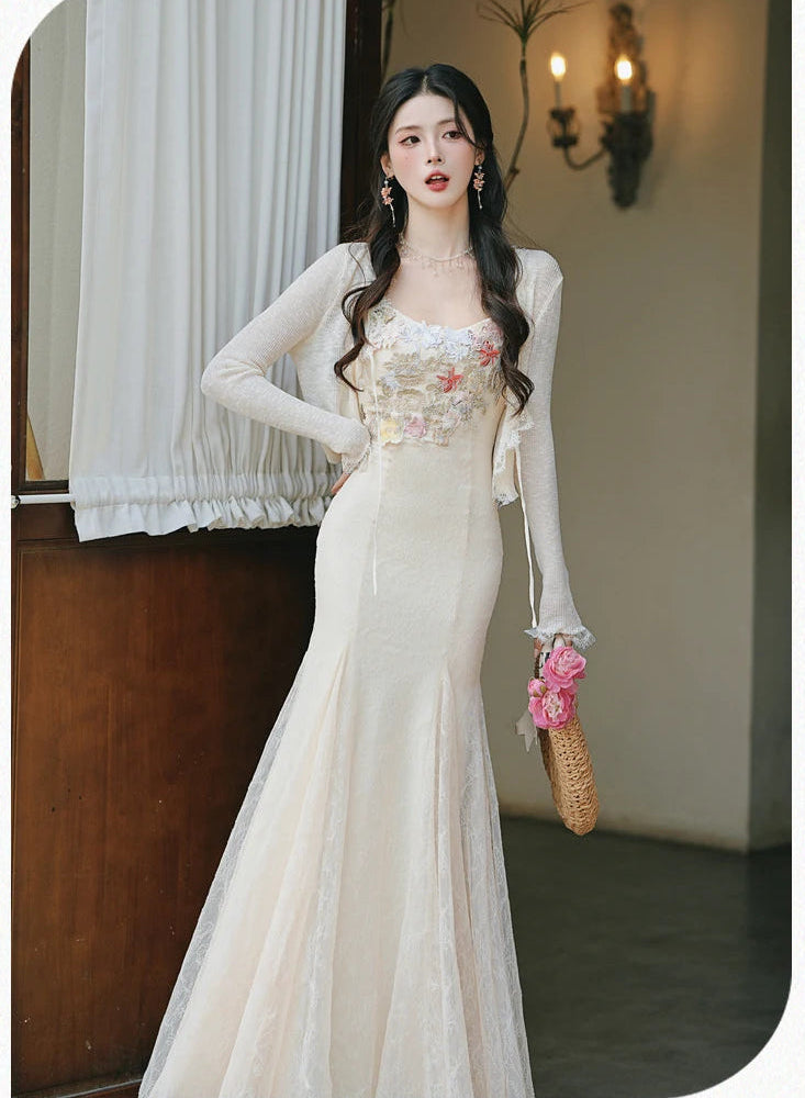 Flower Applique Coquette Fairy Dress Fairycore Prom dress Princesscore