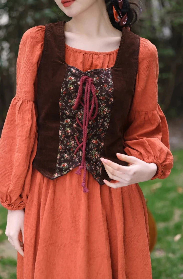 Cotton Cottagecore Dress with Vest Cottagecore Fashion Cottage Witch Cotton Cottagecore Dress with Vest Cottagecore Fashion Cottage Witch
