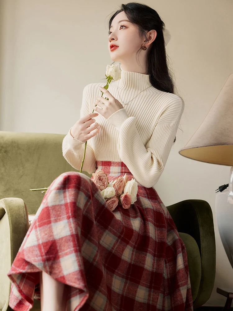 Rainy Valley Light Academia 2-Piece Plaid Set