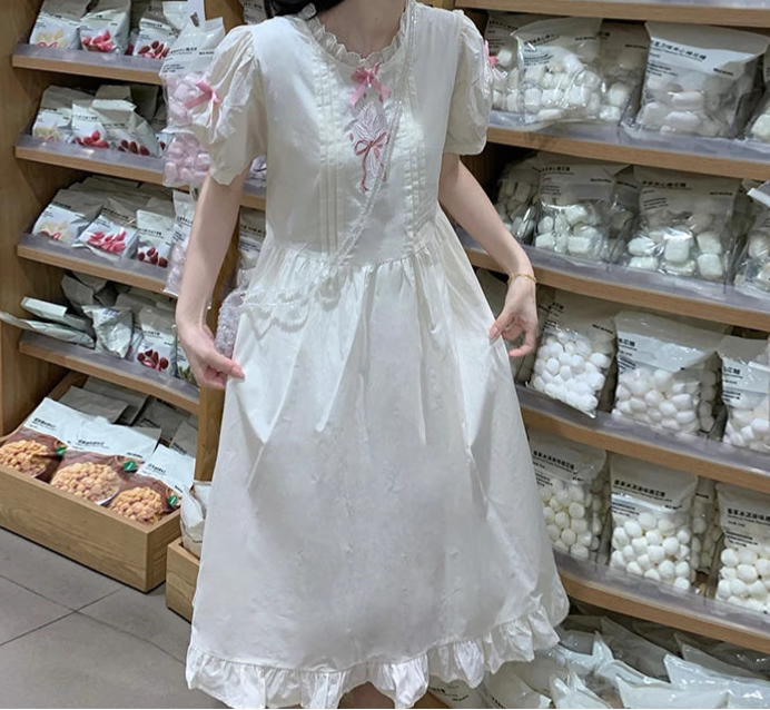 Bianca Flower Embroidered Dollcore Dress