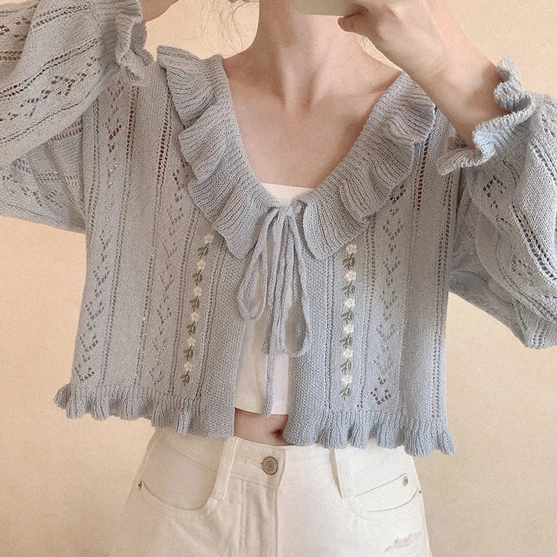 Cottagecore Cardigan with Flower Embroidery