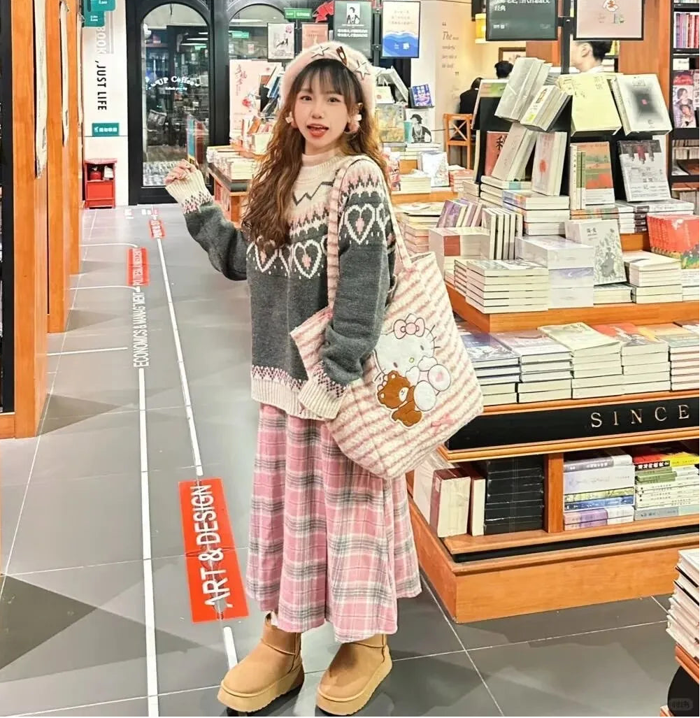 Pink Plaid Wool Skirt