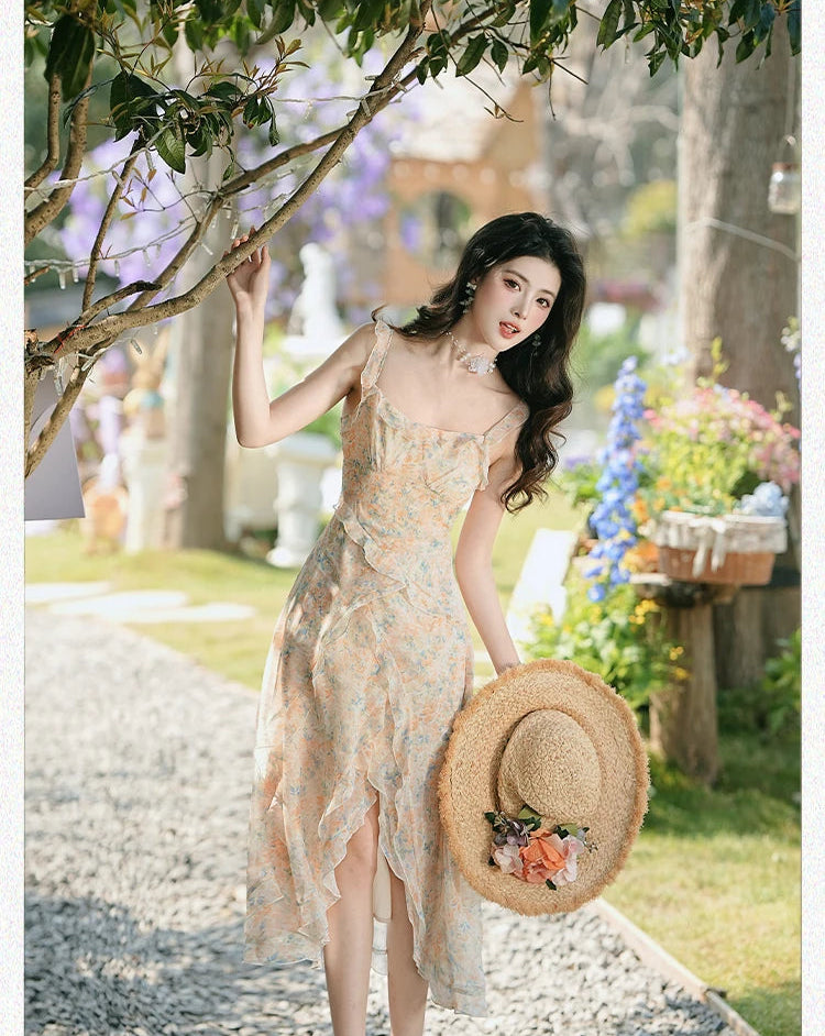 Vintage Floral Dress Cottagecore Aesthetic Outfit, Feminine Romantic Dress