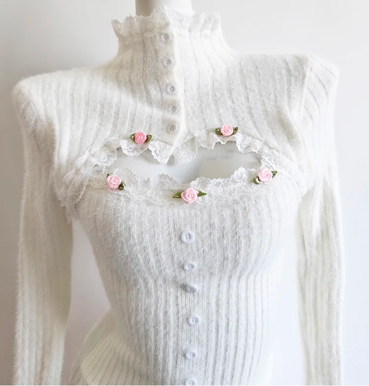 Rosy Coquette Long Sleeve Knitted Top