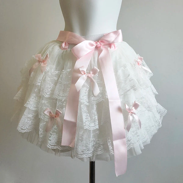 WinterLake Balletcore Princess Coquette Style Lace Skirt with Bows